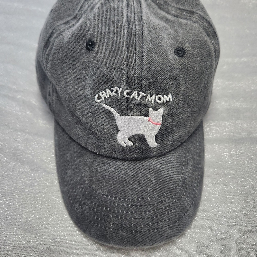 Crazy Cat Mom Embroidered Washed Charcoal Gray Cotton Dad Hat Baseball Cap